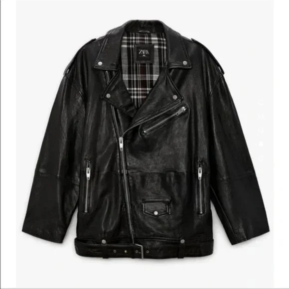 Motorcycle Jacket Zara Oversized Faux Leather Jacket ZARA